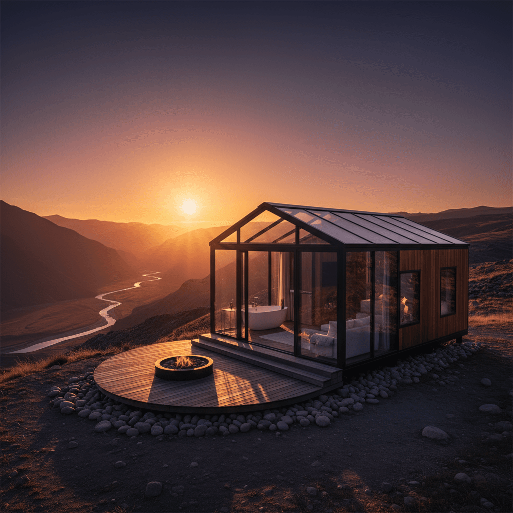 Finished glamping tent structure in landscape