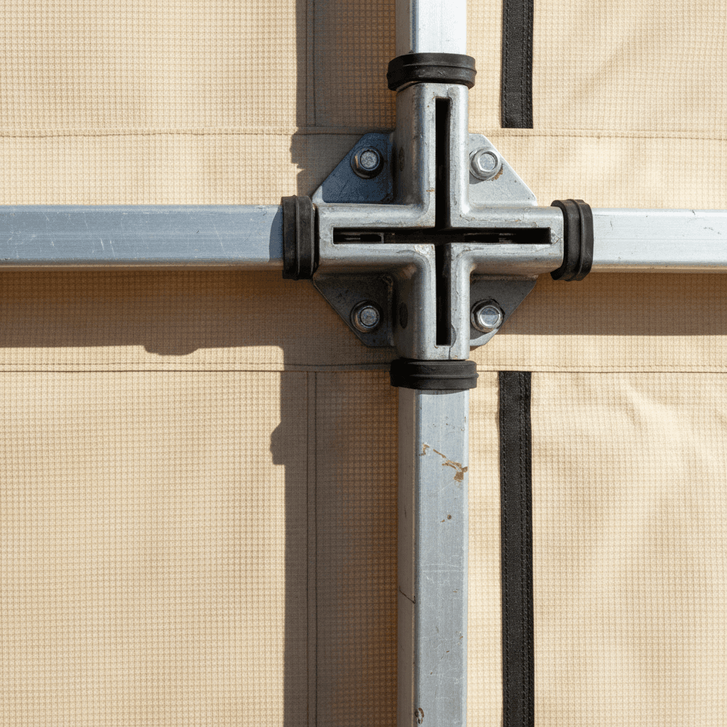 Close-up of premium tent construction materials and framing