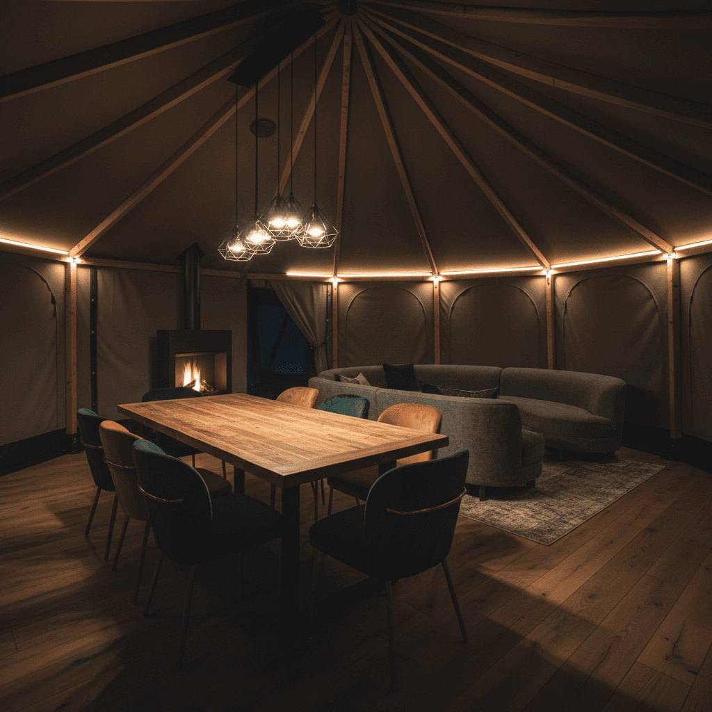 Interior of luxury infrastructure tent with premium finishes