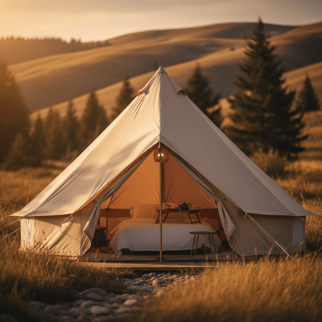 Custom soft wall glamping tent in natural landscape