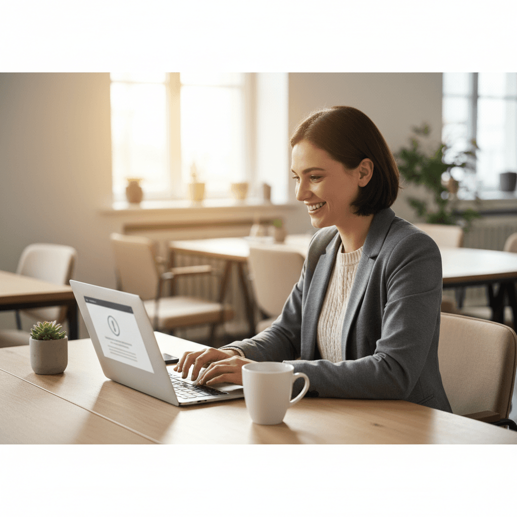 Person reviewing an approval notification on a laptop screen