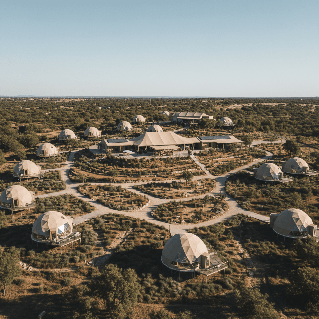 Complete glamping resort with multiple tent structures