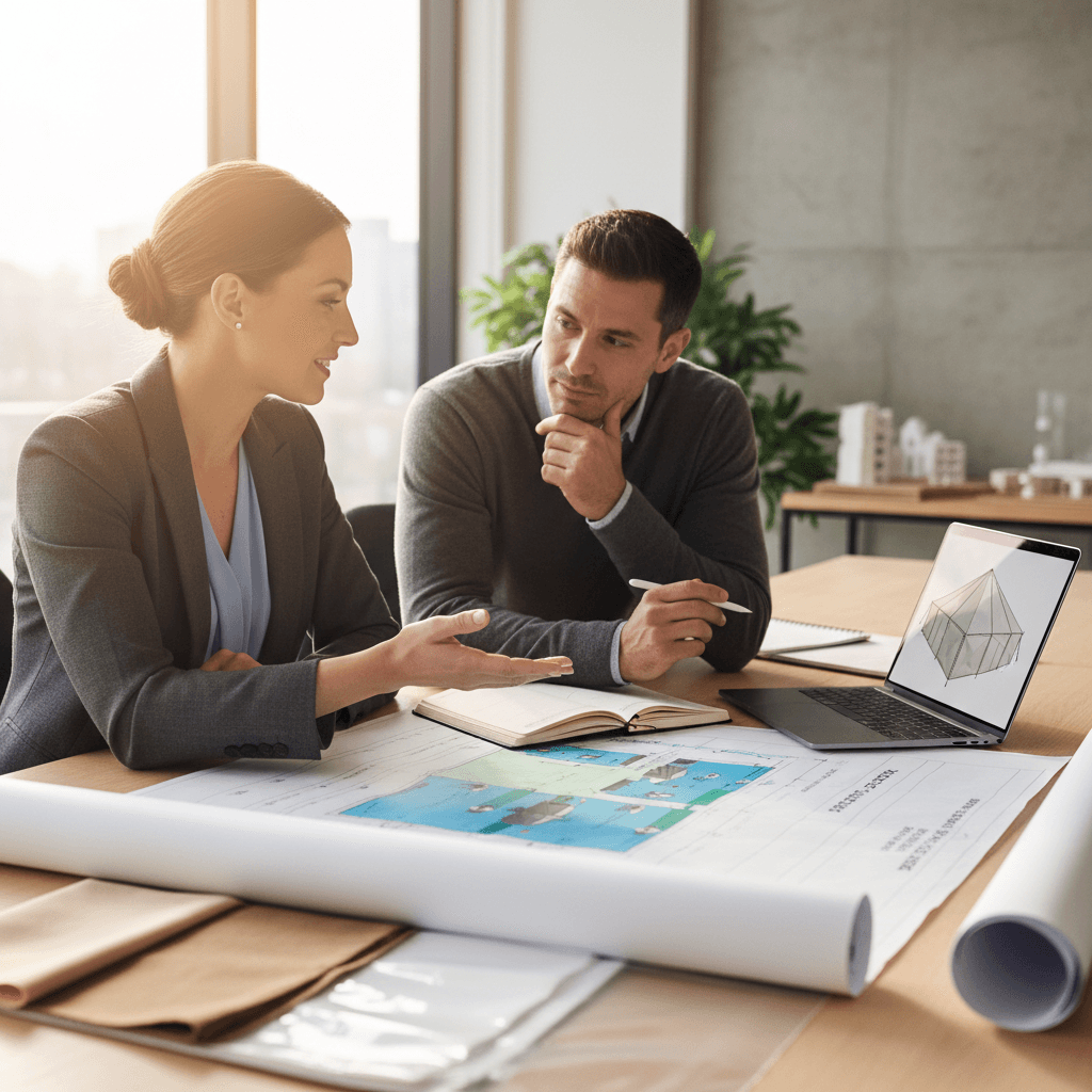 Team member consulting on glamping project design